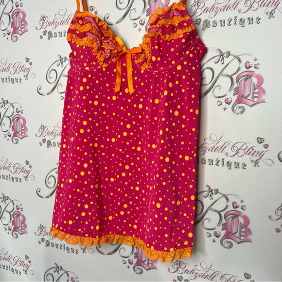 Victoria secret babydoll sexy little things 2000s vintage pink orange polkadot - Picture 4 of 12